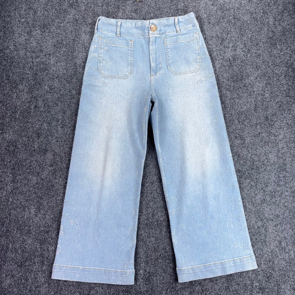 Maeve The Colette Rhinestone Wide Leg Jeans Light Wash Blue Denim 30